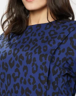 Galeries Lafayette Robes|Robe court en Coton bio Clara imprimé léopard bleu/noir