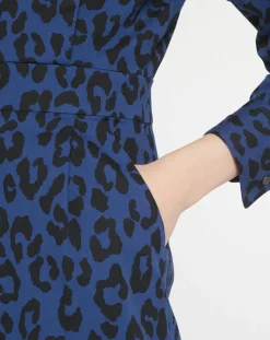 Galeries Lafayette Robes|Robe court en Coton bio Clara imprimé léopard bleu/noir