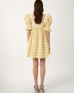Manoush Robes|Robe courte Broderie blanc/jaune