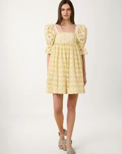 Manoush Robes|Robe courte Broderie blanc/jaune