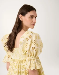 Manoush Robes|Robe courte Broderie blanc/jaune