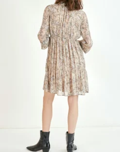 Suncoo Robes|Robe courte Cali lurex imprimée beige