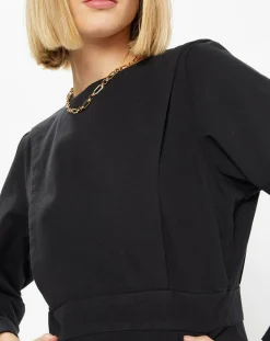 Galeries Lafayette Robes|Robe courte en Coton bio Clara unie noire