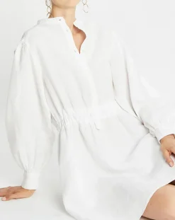 Marc O'Polo Robes|Robe courtes 100% Lin Col Mao Kl écrue