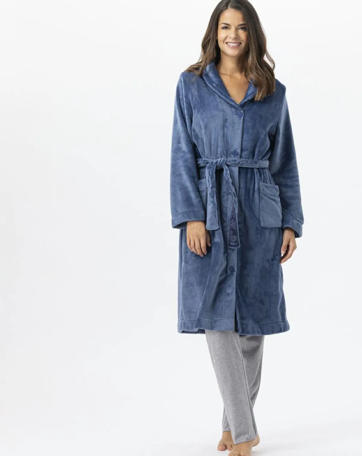 Le Chat Lingerie, Nuit|Robe de chambre en peluche flanelle Essentiel prusse