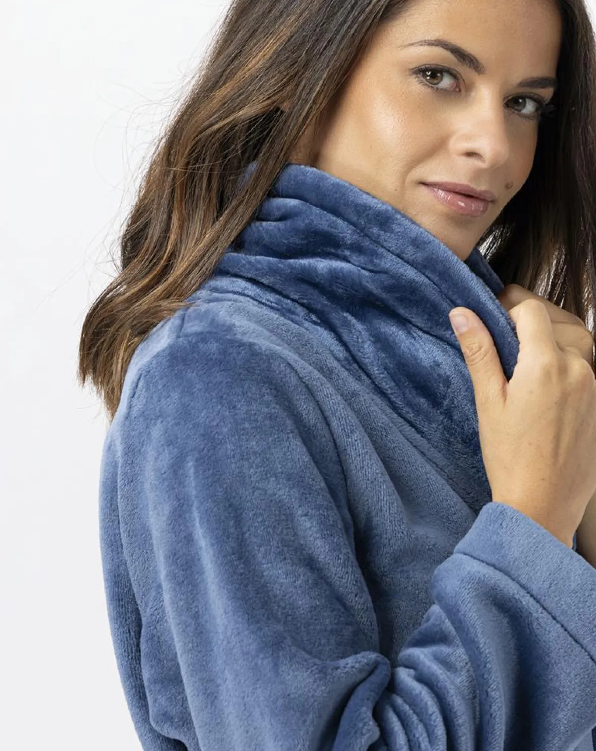 Le Chat Lingerie, Nuit|Robe de chambre en peluche flanelle Essentiel prusse