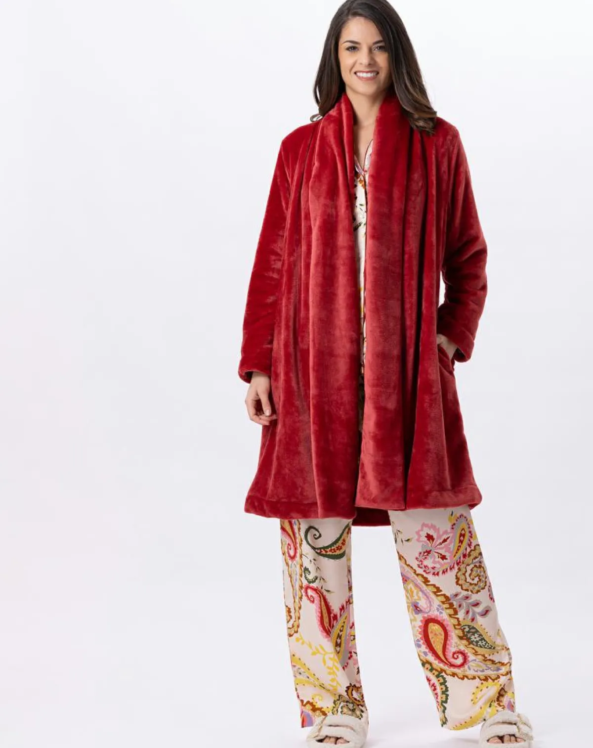 Le Chat Lingerie, Nuit|Robe de chambre en peluche flanelle Essentiel tomette