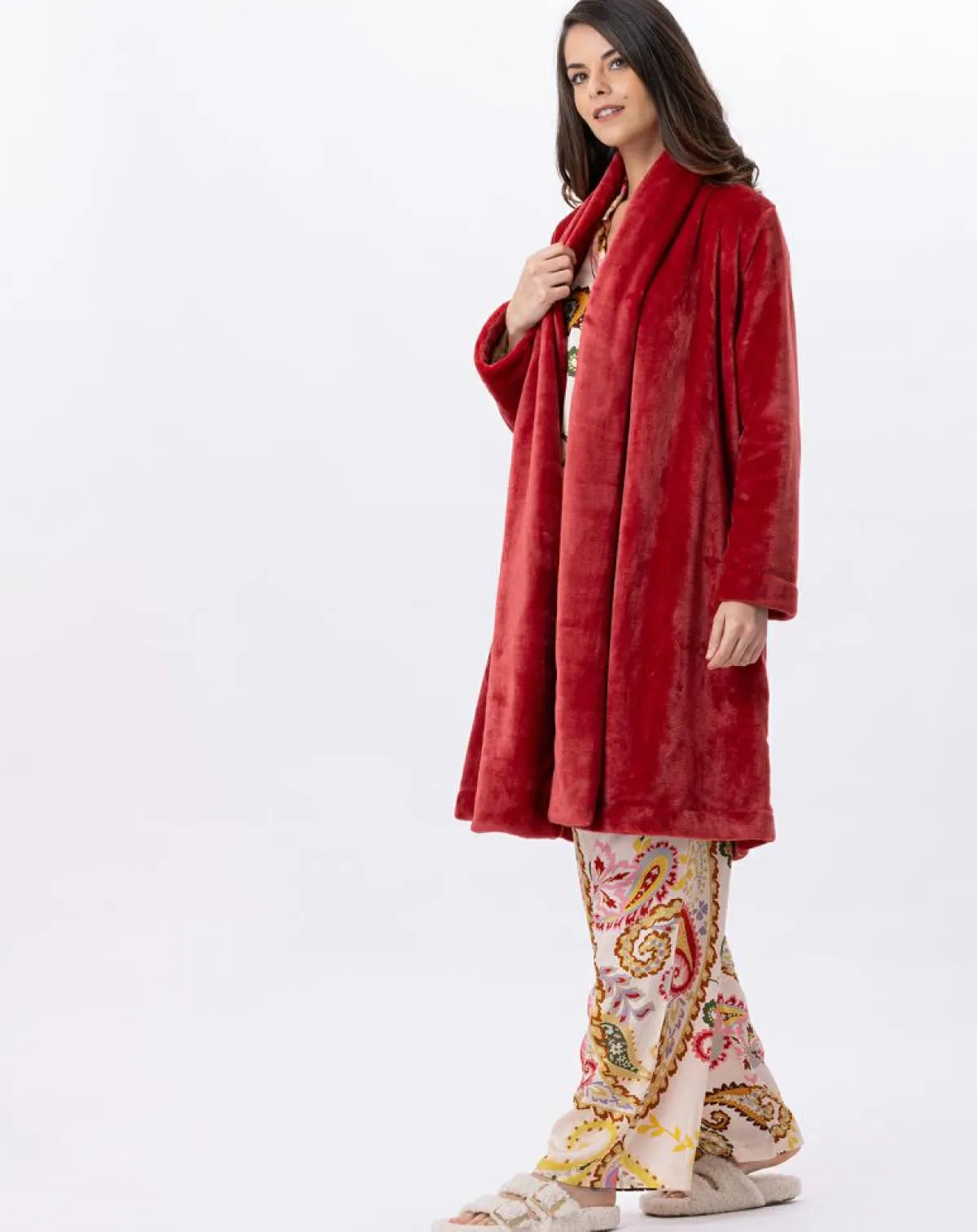 Le Chat Lingerie, Nuit|Robe de chambre en peluche flanelle Essentiel tomette