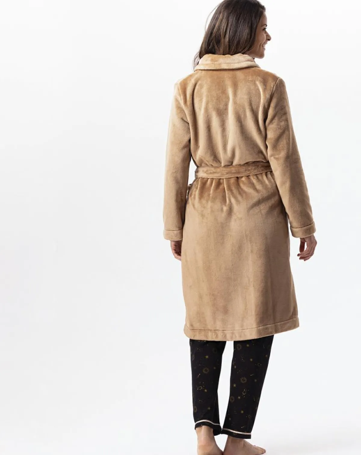 Le Chat Lingerie, Nuit|Robe de chambre en peluche flanelle Essentiel dorée