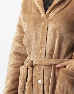 Le Chat Lingerie, Nuit|Robe de chambre en peluche flanelle Essentiel dorée