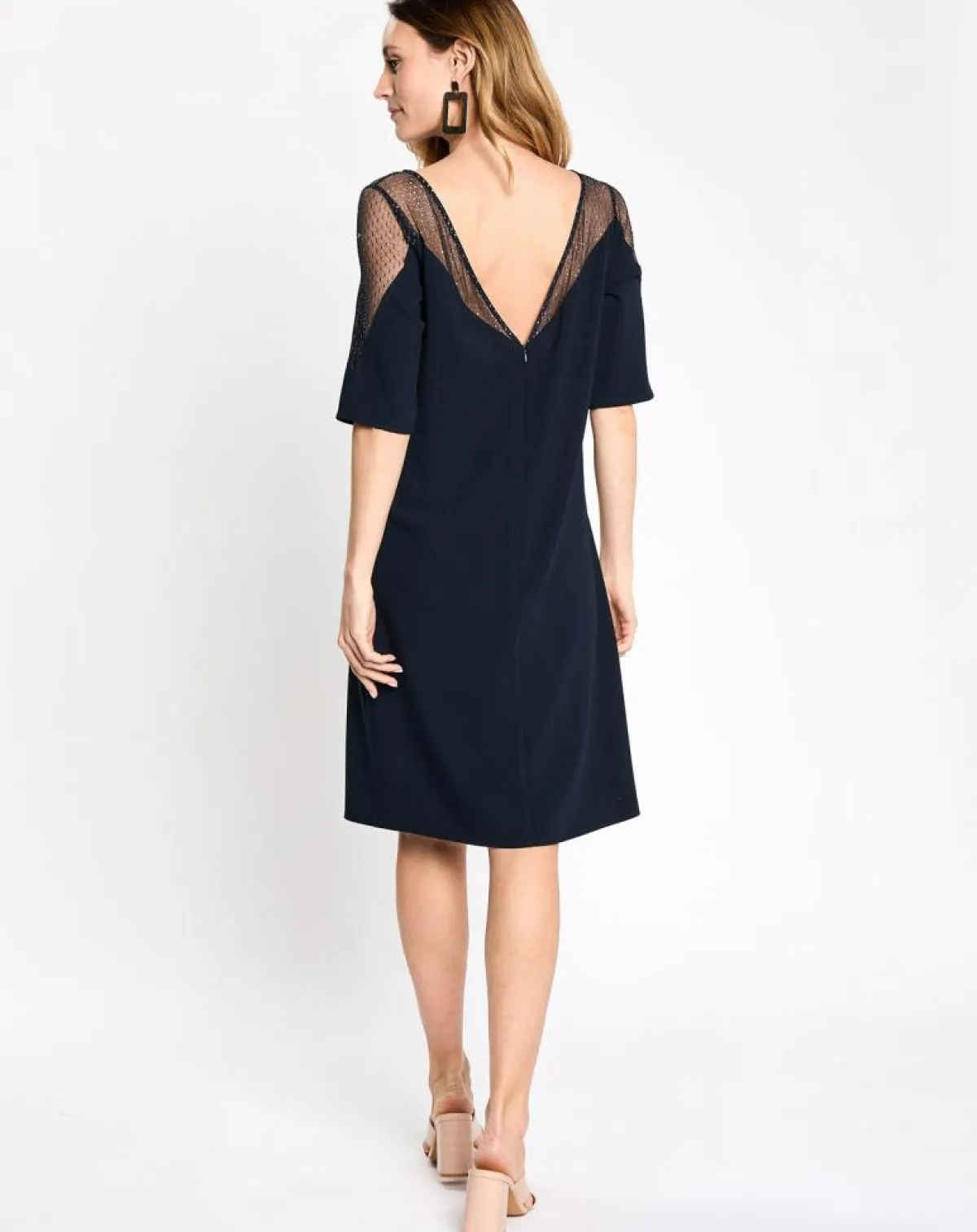 Esprit Robes|Robe de céremonie v lurex bi matière bleu marine