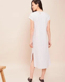 Le Chat Lingerie, Nuit|Robe de nuit longue Smoothie gris chiné/blanc