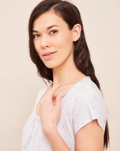 Le Chat Lingerie, Nuit|Robe de nuit longue Smoothie gris chiné/blanc