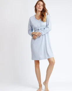 Mr Wonderful Lingerie, Nuit|Robe de nuit Stripes & Dots bleu ciel