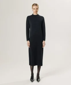 Rodier Robes|Robe droite Johanna en laine col montant noir