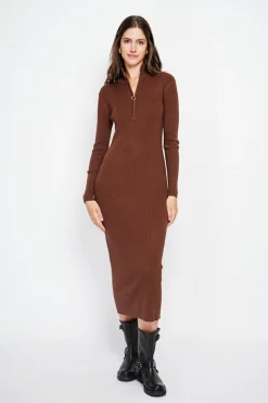 Assuili Robes|Robe en Cachemire mélangé col montant café