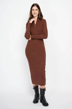 Assuili Robes|Robe en Cachemire mélangé col montant café