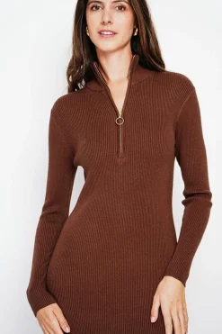 Assuili Robes|Robe en Cachemire mélangé col montant café