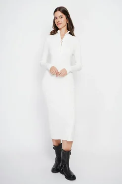 Assuili Robes|Robe en Cachemire mélangé col montant naturelle