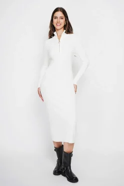 Assuili Robes|Robe en Cachemire mélangé col montant naturelle