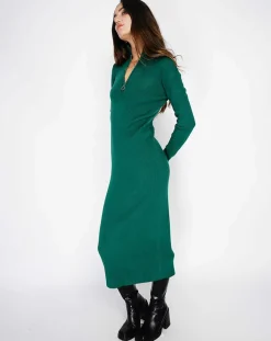 Assuili Robes|Robe en Cachemire mélangé Eliane vert amazone