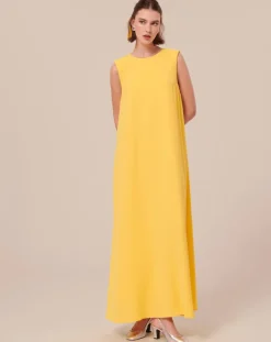 Tara Jarmon Robes|Robe en crêpe jaune