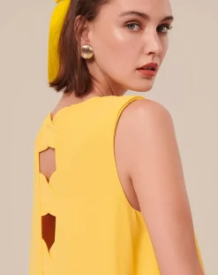 Tara Jarmon Robes|Robe en crêpe jaune