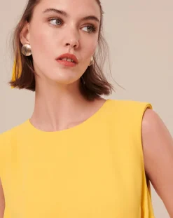 Tara Jarmon Robes|Robe en crêpe jaune