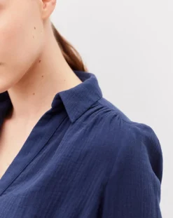 Caroll Robes|Robe en Gaze de Coton Betina indigo