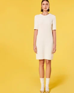 Tara Jarmon Robes|Robe en Laine mélangée irisée ecrue