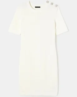 Tara Jarmon Robes|Robe en Laine mélangée irisée ecrue