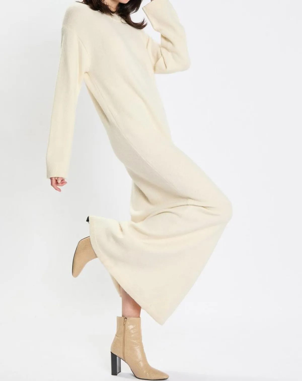 Marc O'Polo Robes|Robe en Laine mélangée maxi longue écru