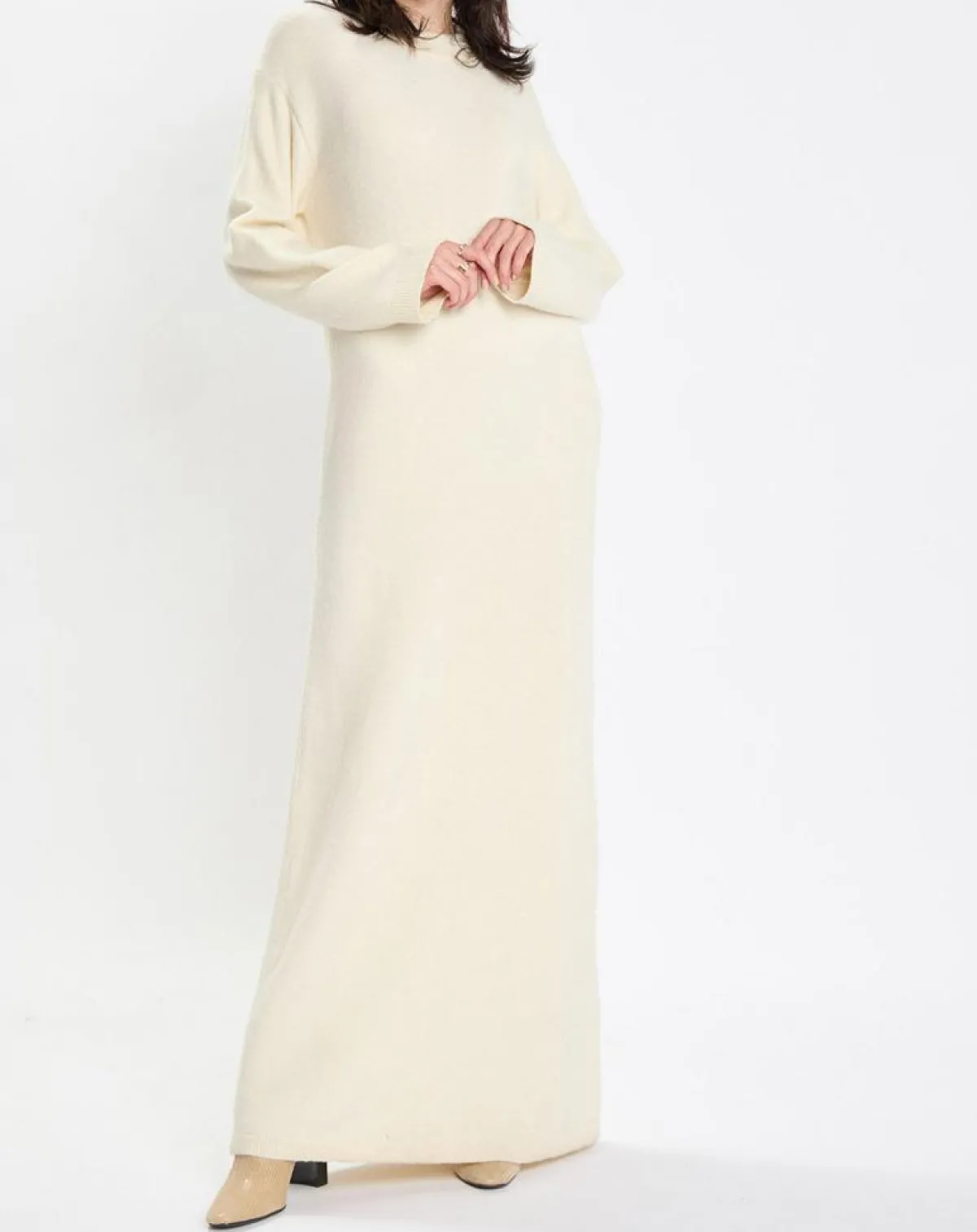 Marc O'Polo Robes|Robe en Laine mélangée maxi longue écru