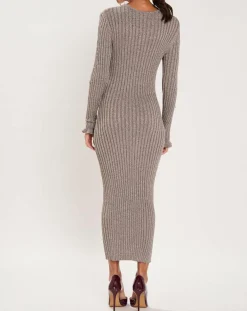 Manoush Robes|Robe en maille Côte Lurex argentée