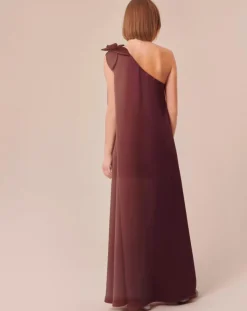 Tara Jarmon Robes|Robe en satin fluide chocolat