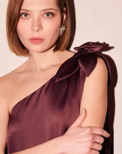 Tara Jarmon Robes|Robe en satin fluide chocolat