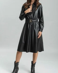 Lauren Vidal Robes|Robe en simili Ivana noire