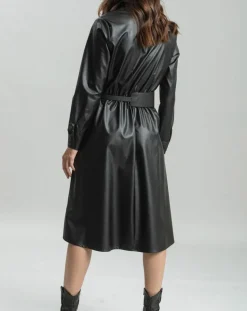 Lauren Vidal Robes|Robe en simili Ivana noire