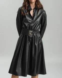 Lauren Vidal Robes|Robe en simili Ivana noire