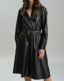 Lauren Vidal Robes|Robe en simili Ivana noire