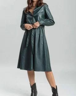 Lauren Vidal Robes|Robe en simili Ivana verte