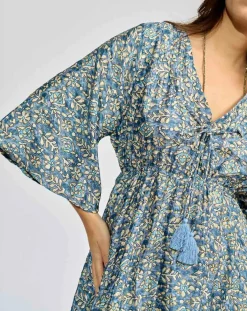 Lauren Vidal Robes|Robe en Soie mélangée Kylan bleue