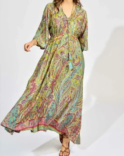 Lauren Vidal Robes|Robe en Soie mélangée Kylan vert/multicolore