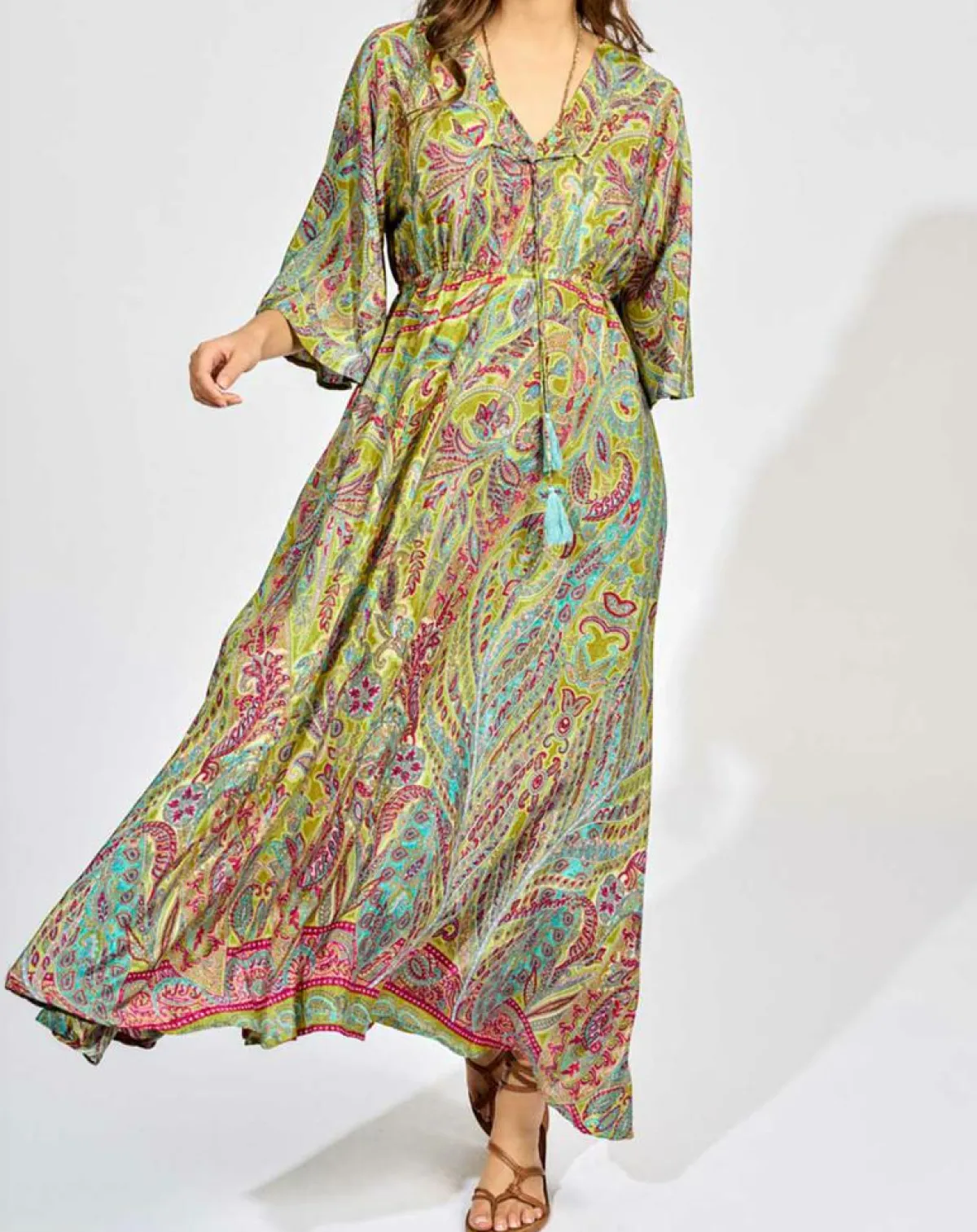 Lauren Vidal Robes|Robe en Soie mélangée Kylan vert/multicolore