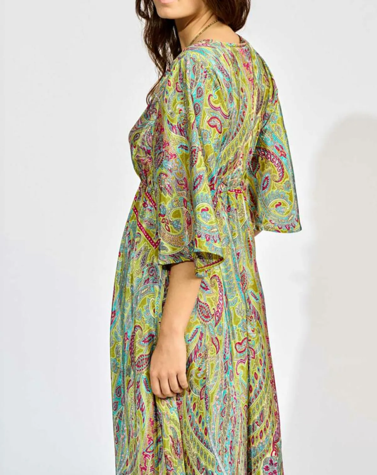 Lauren Vidal Robes|Robe en Soie mélangée Kylan vert/multicolore