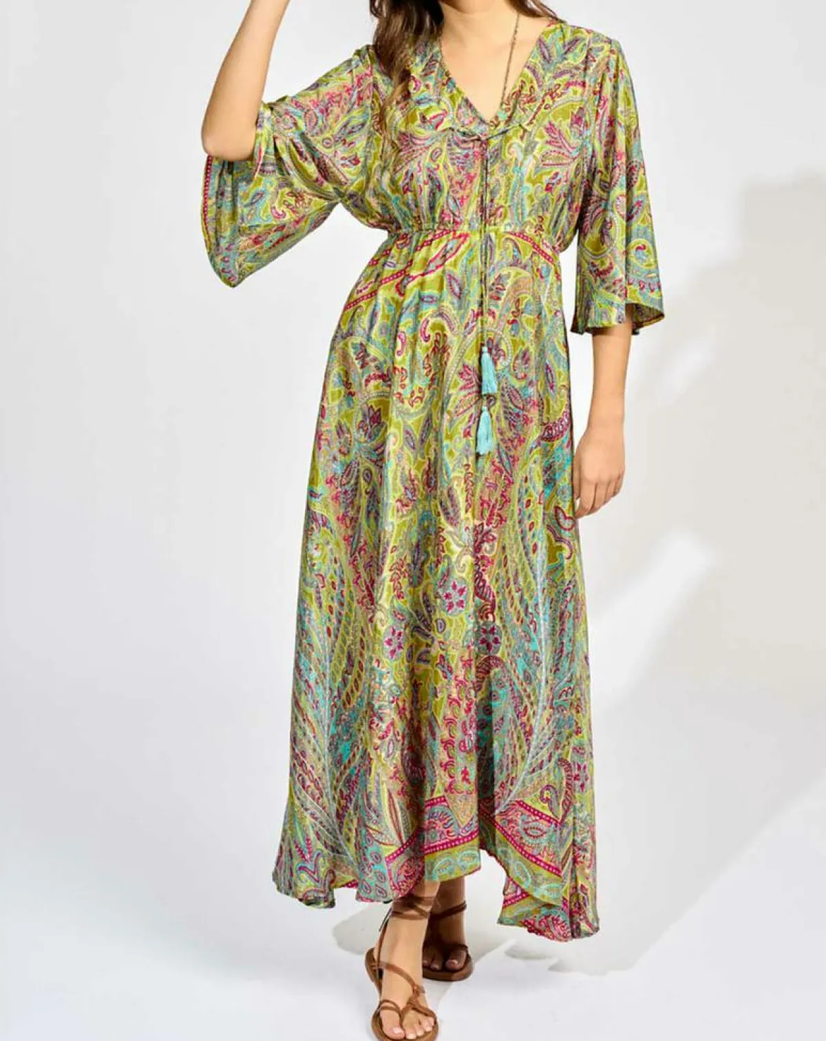 Lauren Vidal Robes|Robe en Soie mélangée Kylan vert/multicolore