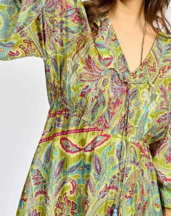 Lauren Vidal Robes|Robe en Soie mélangée Kylan vert/multicolore