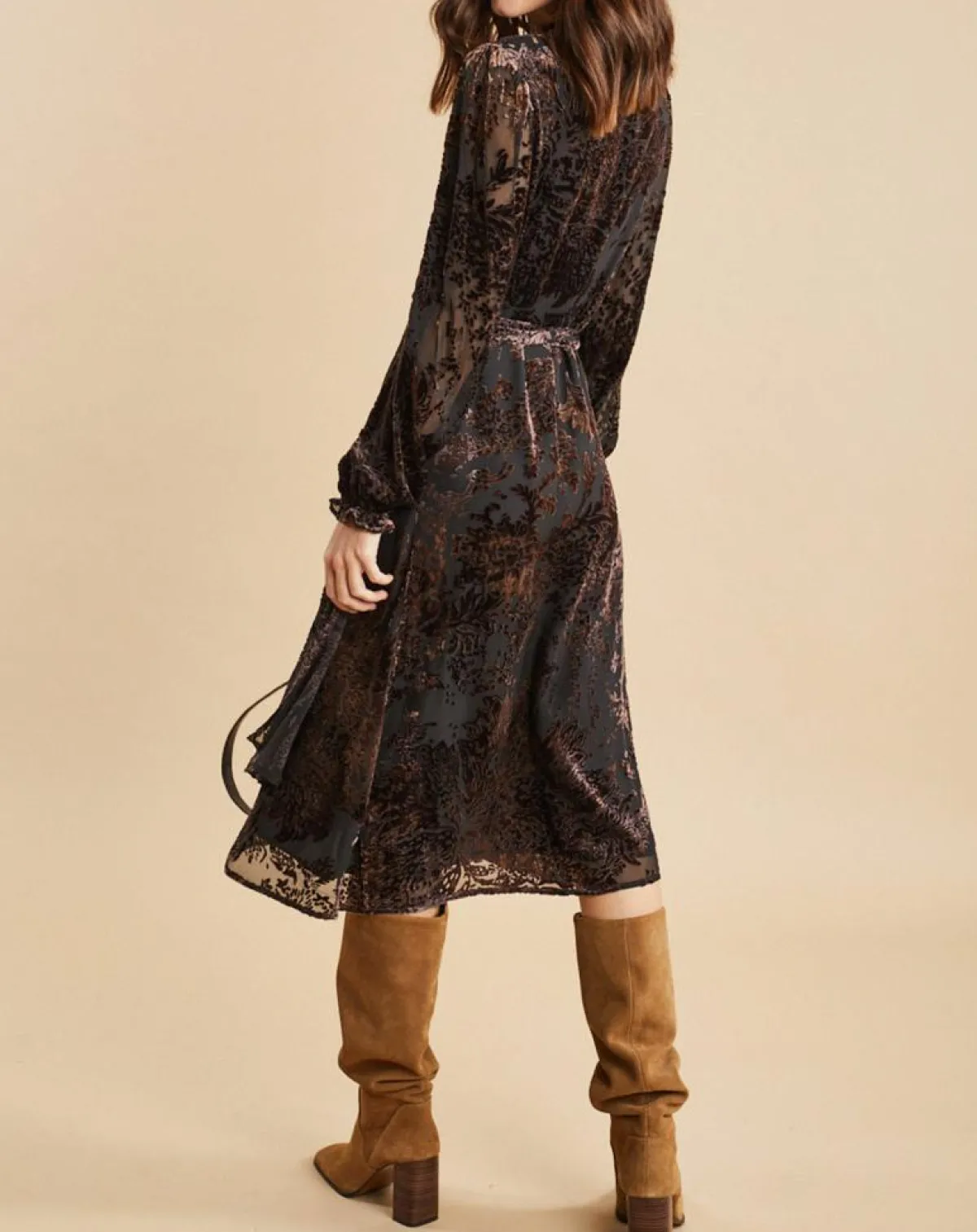 Lauren Vidal Robes|Robe en Soie mélangée Opium motifs velours prune