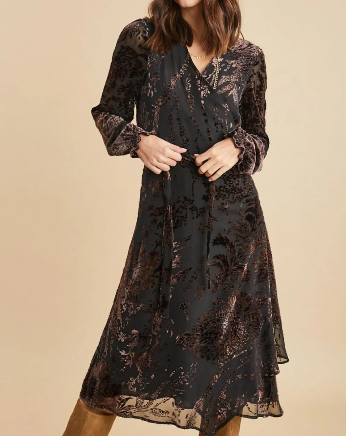 Lauren Vidal Robes|Robe en Soie mélangée Opium motifs velours prune
