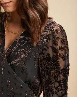 Lauren Vidal Robes|Robe en Soie mélangée Opium motifs velours prune